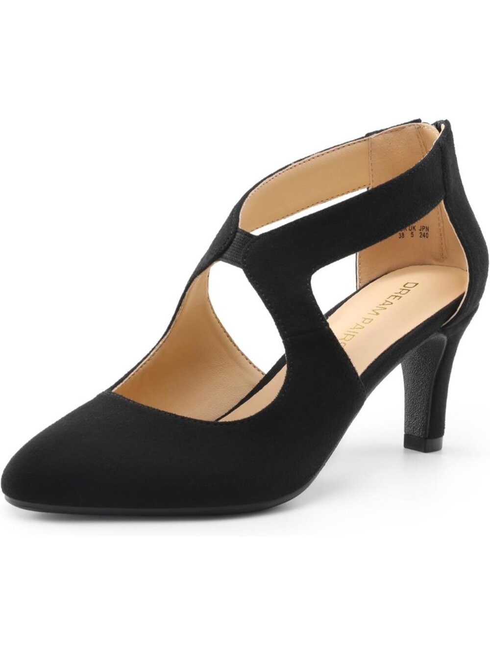 Women's Black Faux Suede Stylish Pumps Closed Pointed Toe Back Zip Kitten Heels